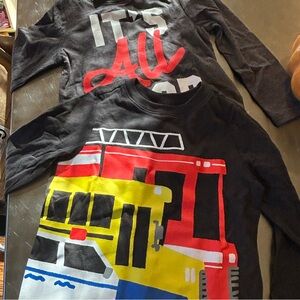 Old Navy Set—Fire Truck - Black, Red, Yellow and Gray Graphic Long Sleeve Shirts